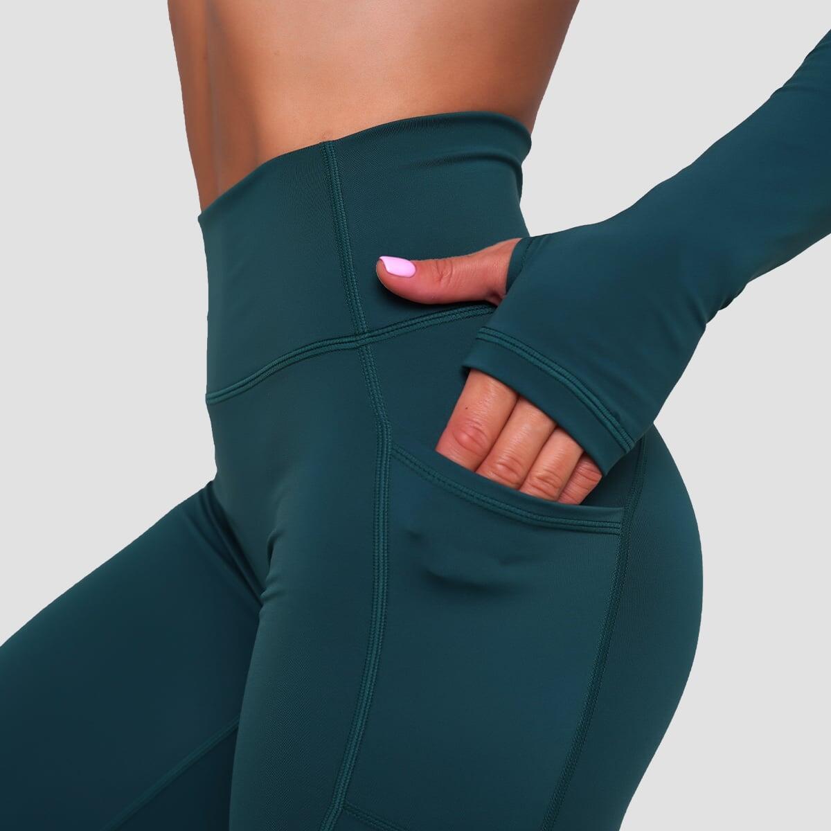 Legginsy damskie fitness z kieszeniami ciemnozielone Ignite 4/7