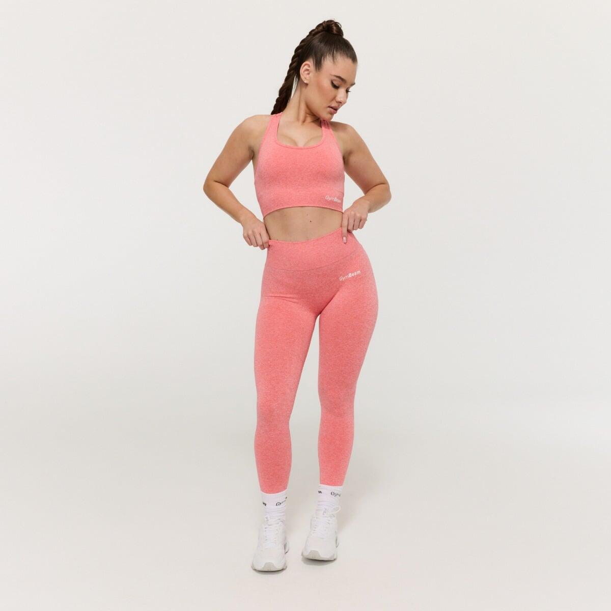 Legginsy damskie fitness bezszwowe z wysokim stanem koralowe FLO 5/7