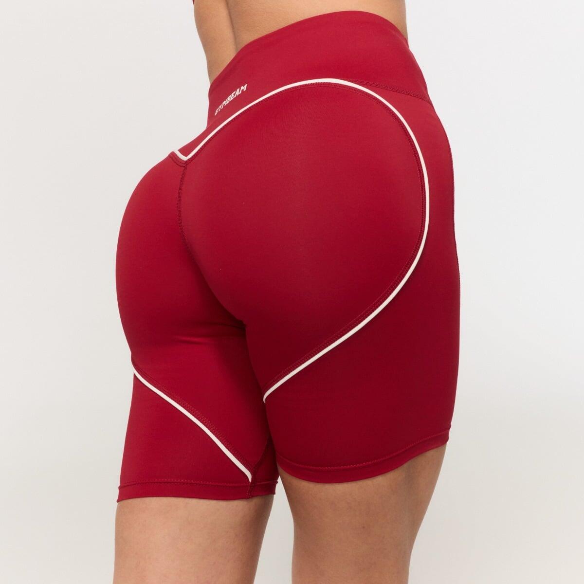 Szorty damskie fitness slim z wysokim stanem czerwone Varsity 2/4