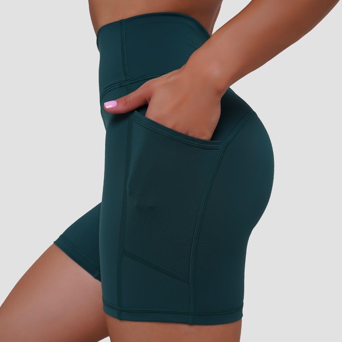 Szorty damskie fitness slim z kieszeniami zielone Ignite 3/7
