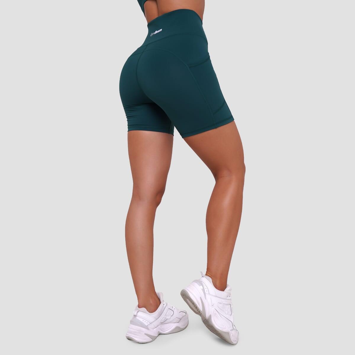 Szorty damskie fitness slim z kieszeniami zielone Ignite 2/7