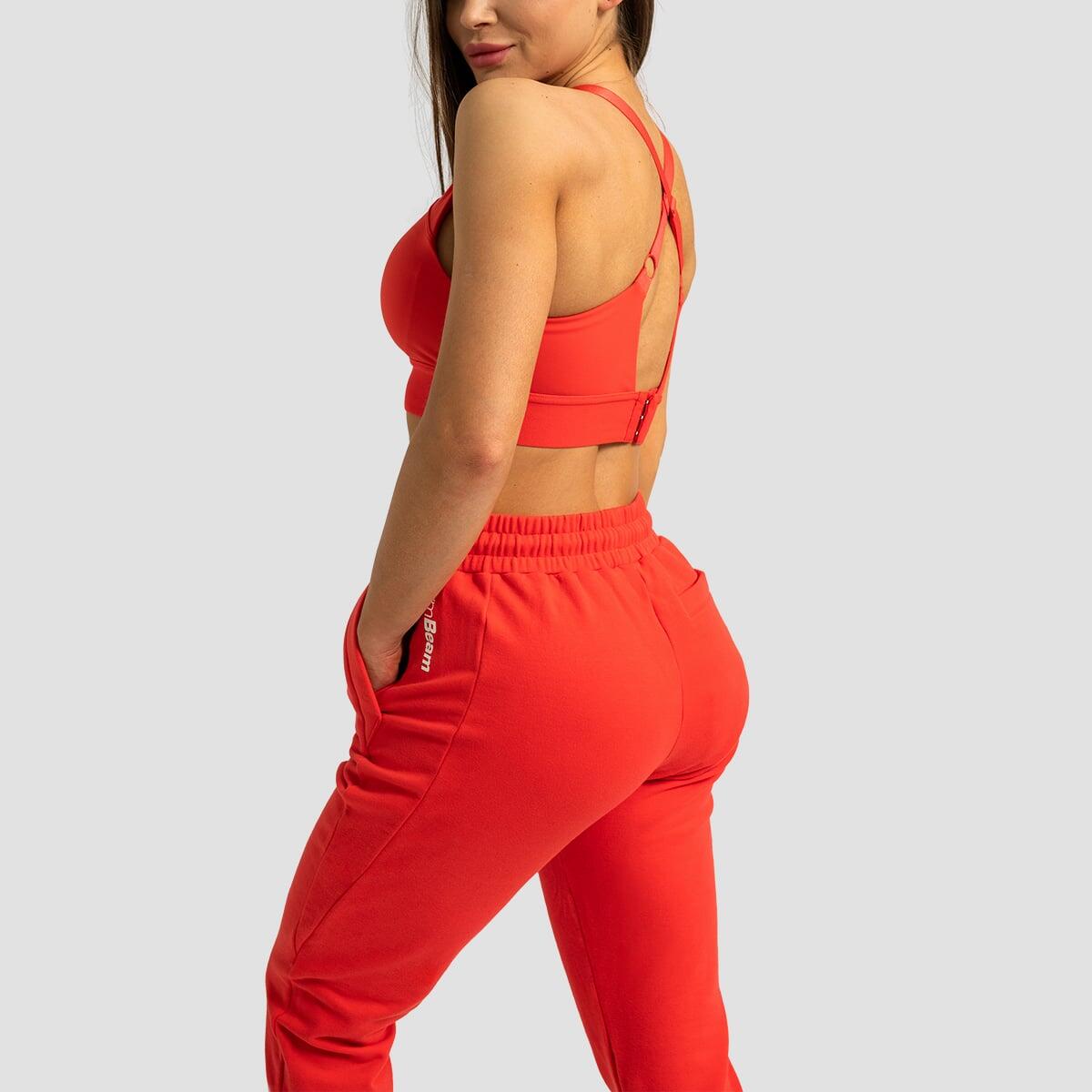 Joggery damskie fitness slim z zamkami czerwone Limitless 3/7