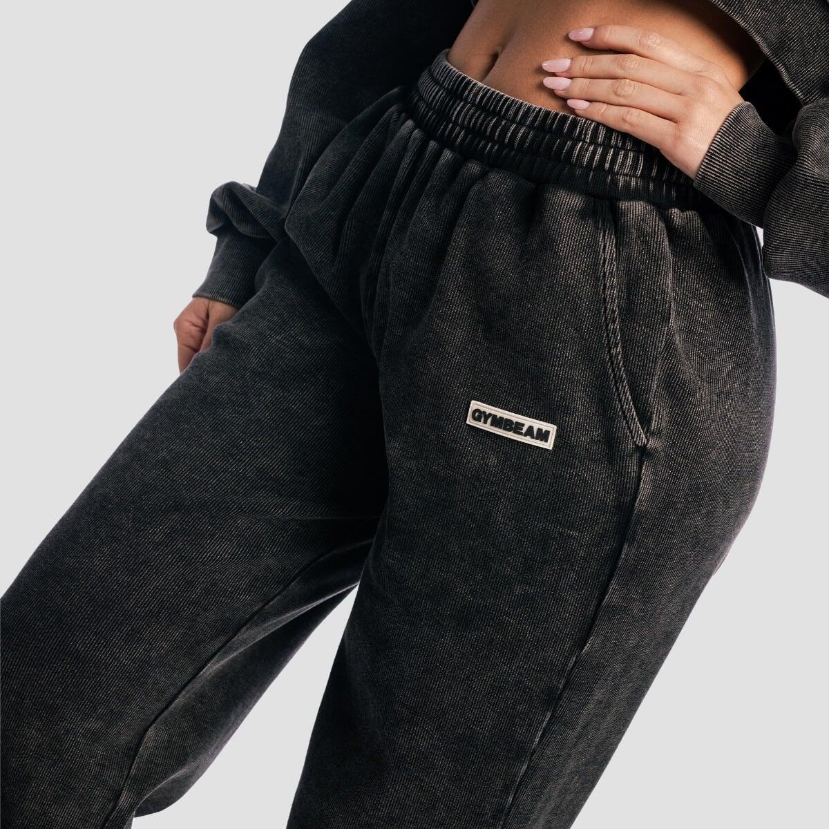 Spodnie dresowe damskie oversize z kieszeniami czarne Aura Washed 2/7