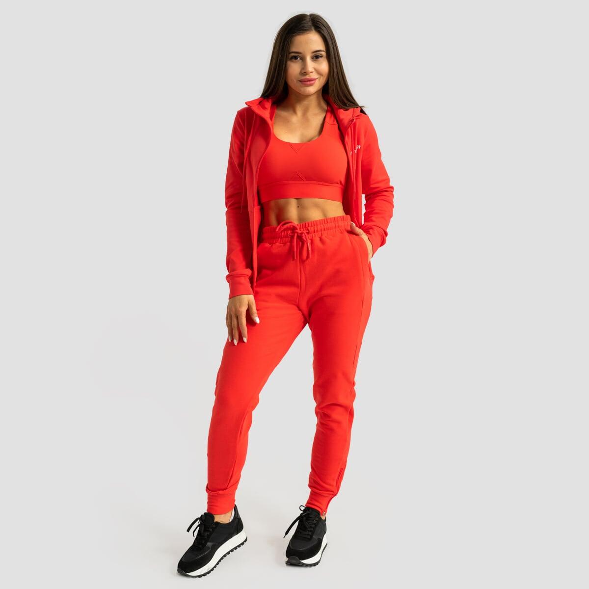 Joggery damskie fitness slim z zamkami czerwone Limitless 5/7