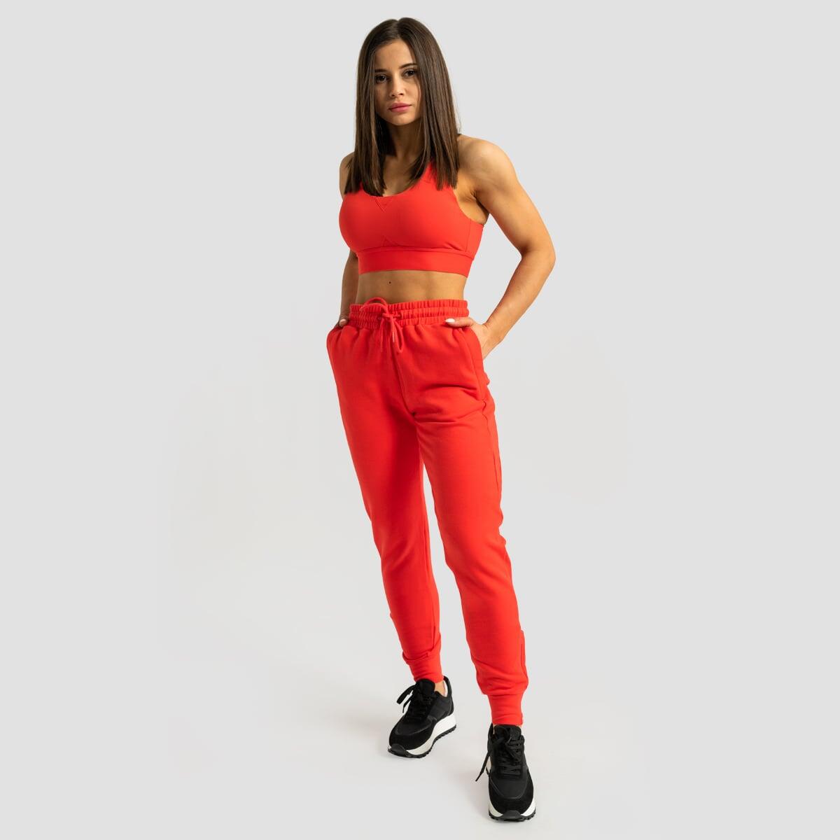 Joggery damskie fitness slim z zamkami czerwone Limitless 4/7