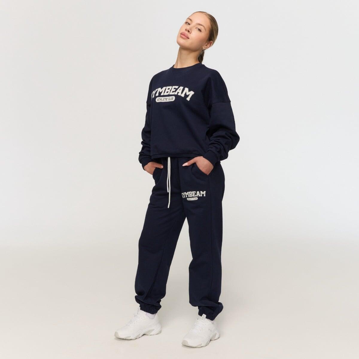 Spodnie dresowe damskie fitness oversize niebieskie Varsity 3/4