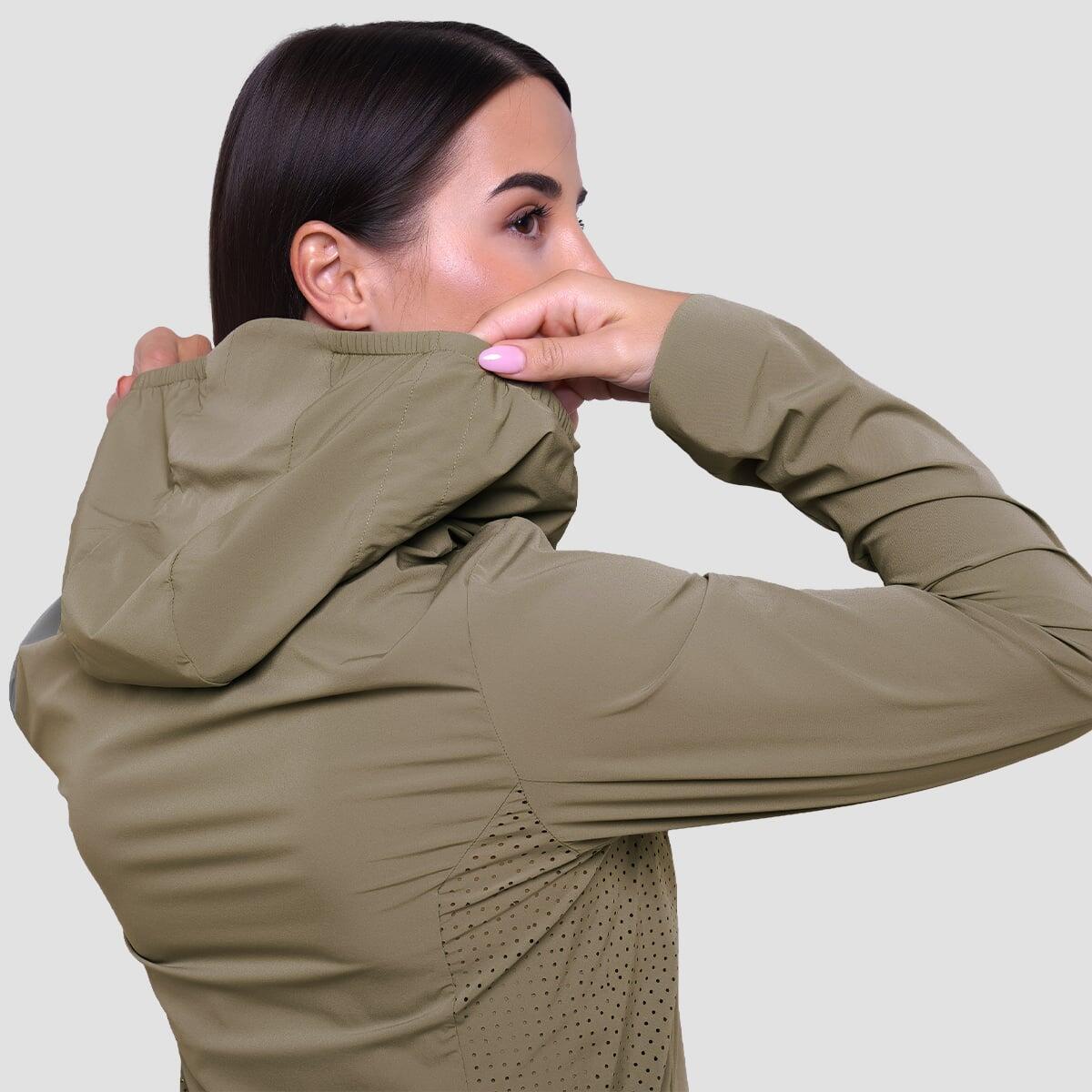 Giacca donna running con zip verde Pulse 4/7