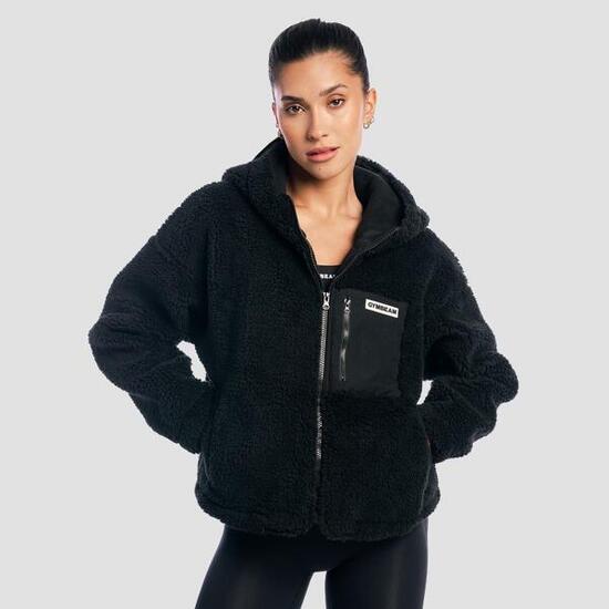 Giacca donna con cappuccio oversize nera Sherpa