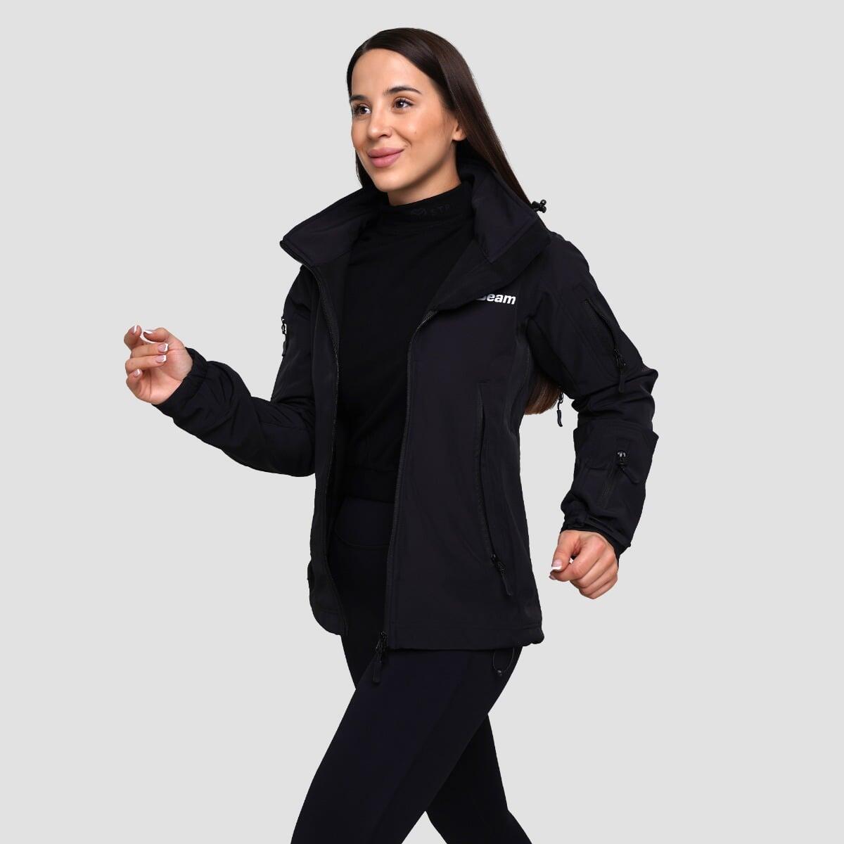 Giacca donna trekking con cappuccio nera Softshell 5/7
