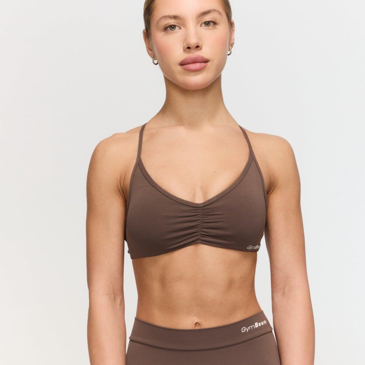 Biustonosz damski fitness ze skrzyżowanymi ramiączkami cappuccino Fierce 4/6