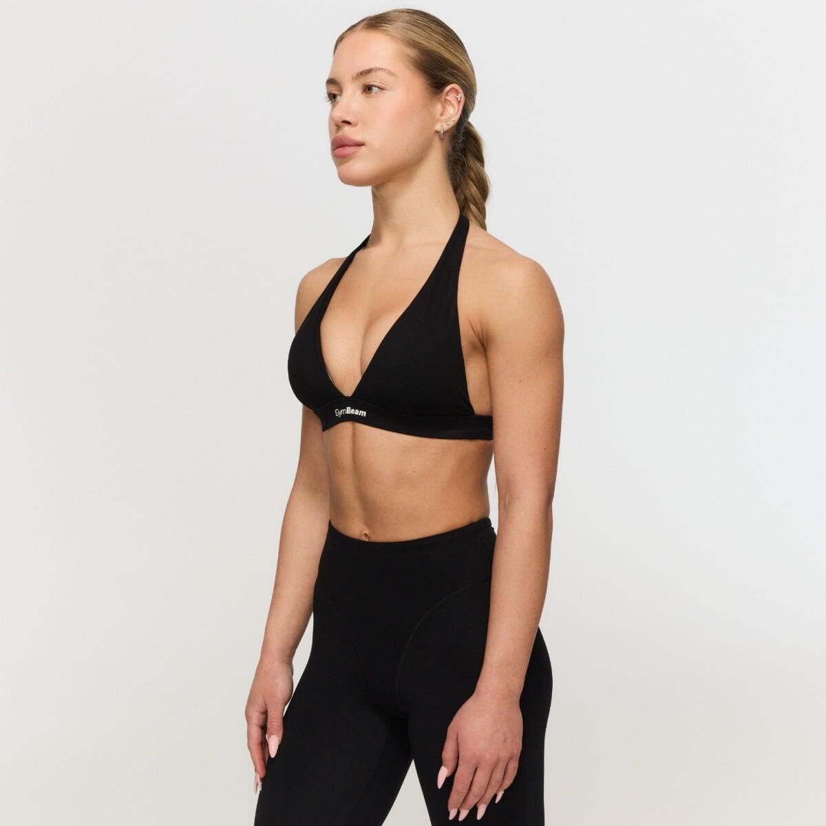 Reggiseno sportivo donna fitness con spalline larghe nero Fierce 2/7