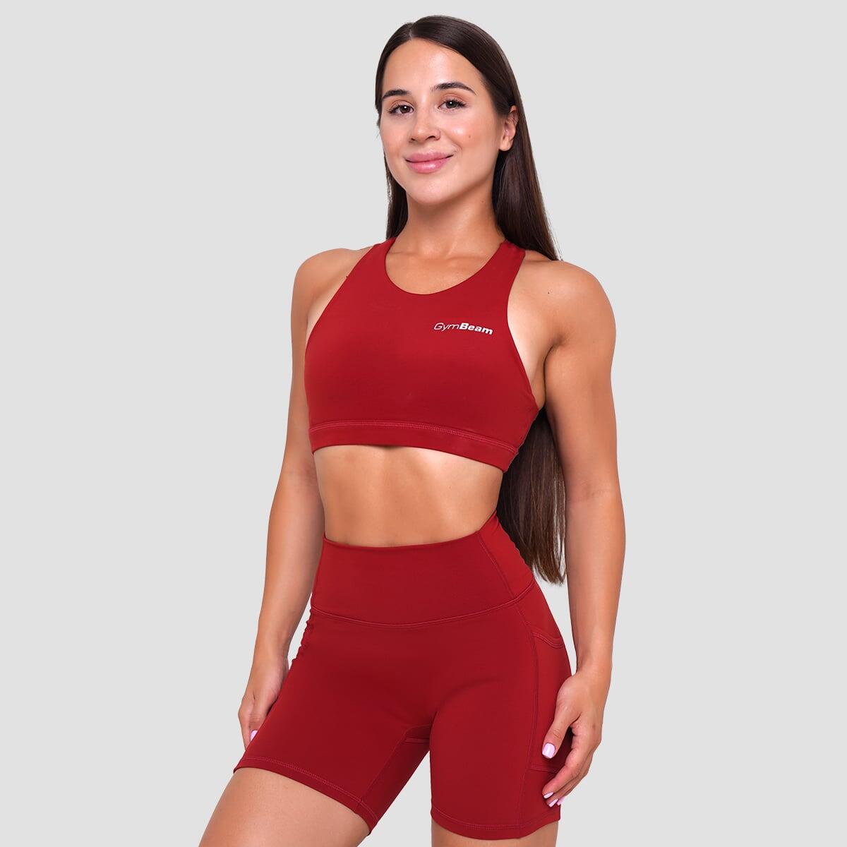 Biustonosz sportowy damski fitness bez zapięcia ciemnoczerwony Ignite 3/7