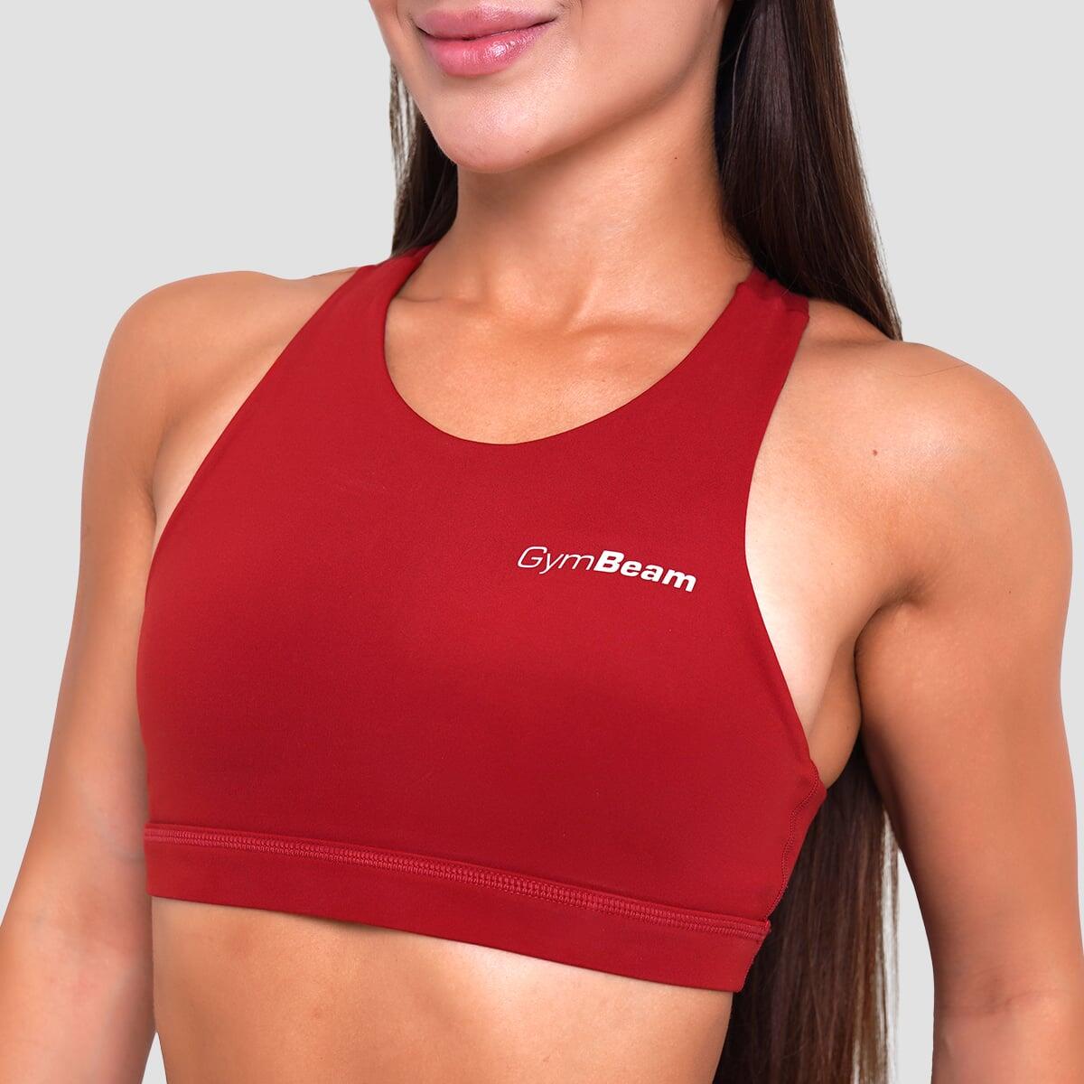 Biustonosz sportowy damski fitness bez zapięcia ciemnoczerwony Ignite 2/7