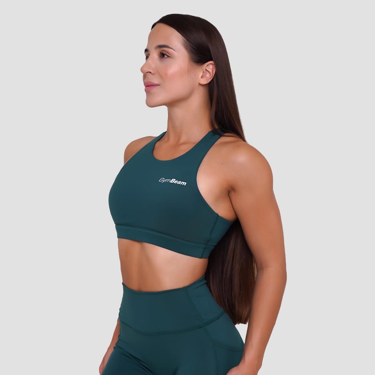 Biustonosz sportowy damski fitness bez zapięcia ciemnozielony Ignite 3/7