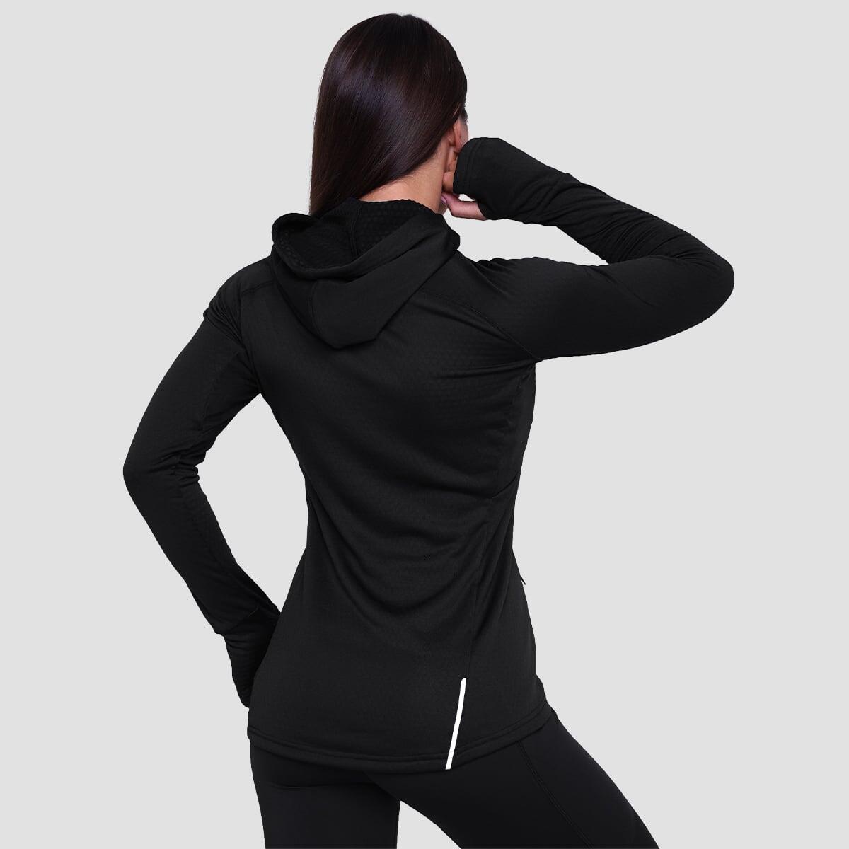 Felpa donna running con cappuccio nera Pulse 2/7