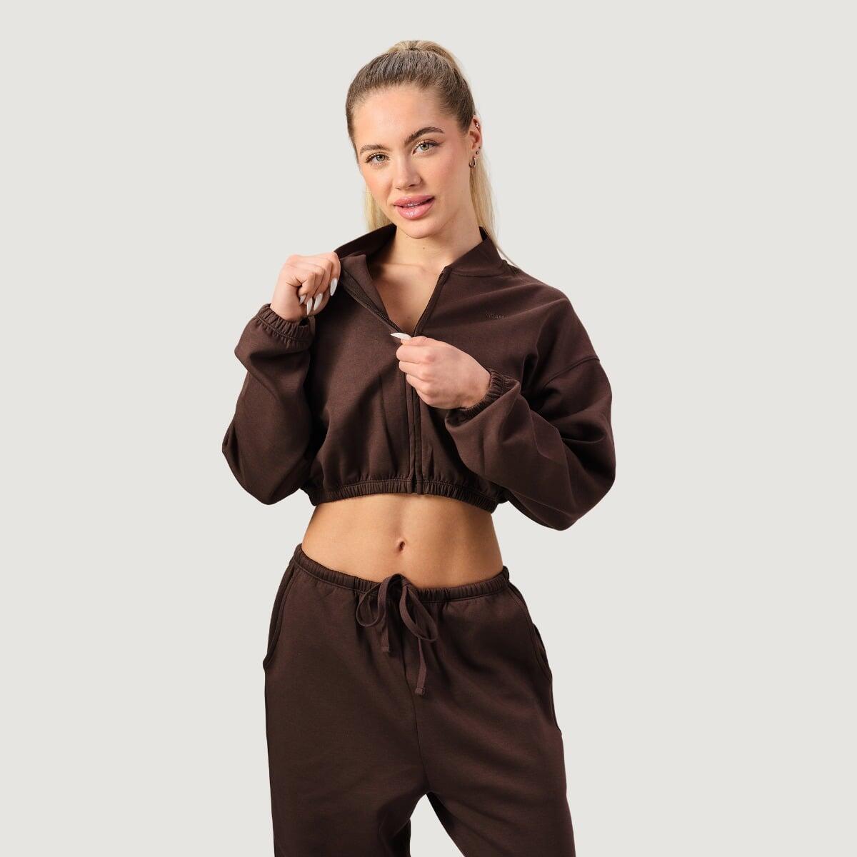 Felpa donna palestra con zip marrone NEO 2/7