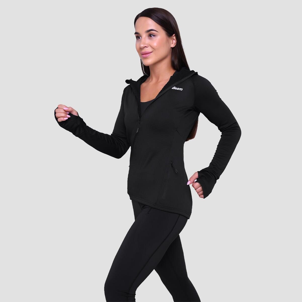 Felpa donna running con cappuccio nera Pulse 5/7