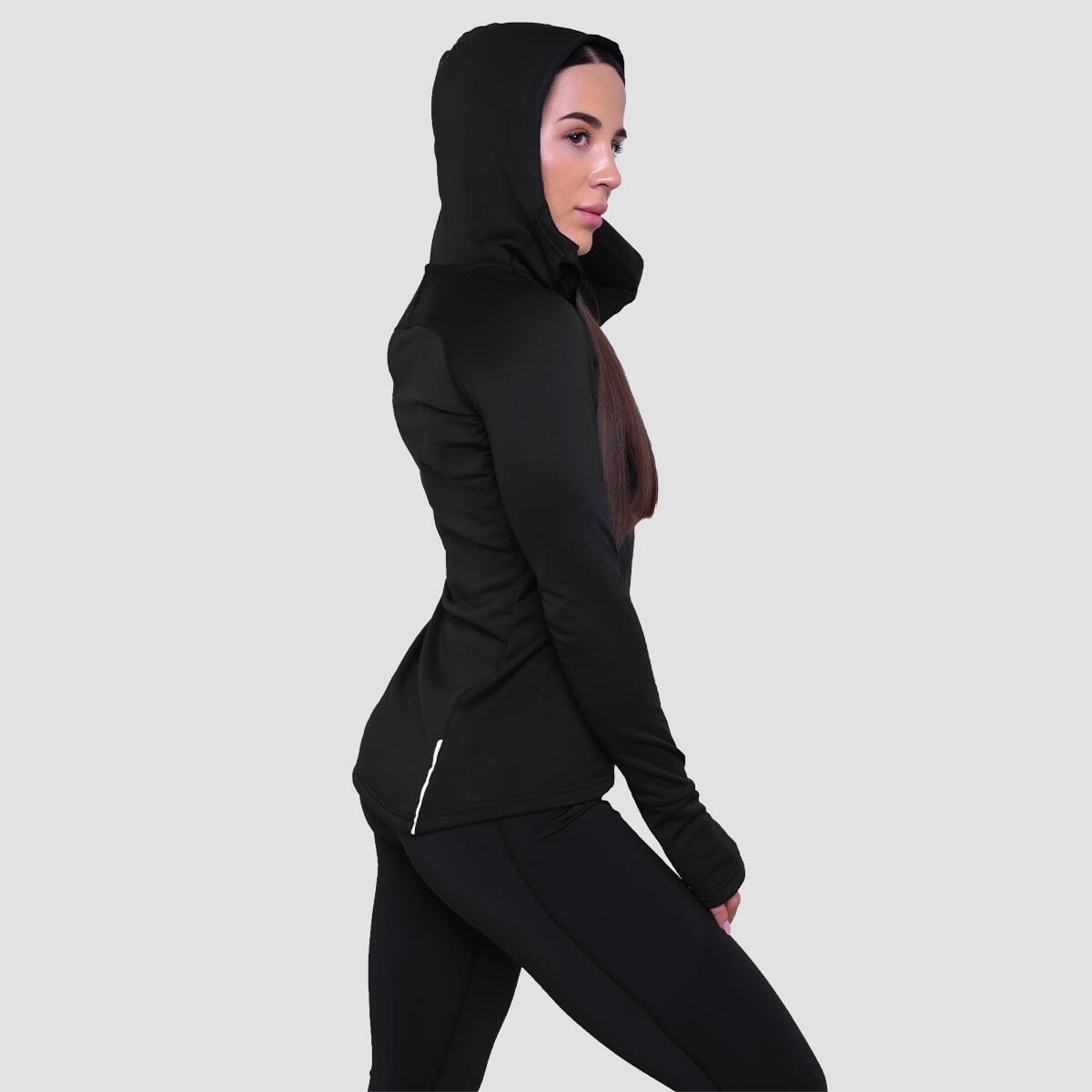 Felpa donna running con cappuccio nera Pulse 4/7