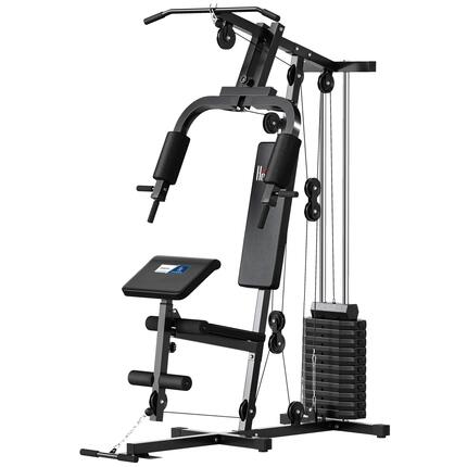 Station de musculation complète avec 12 contrepoids acier noir