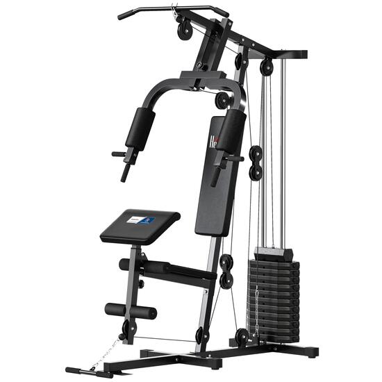 Station de musculation complète avec 12 contrepoids acier noir