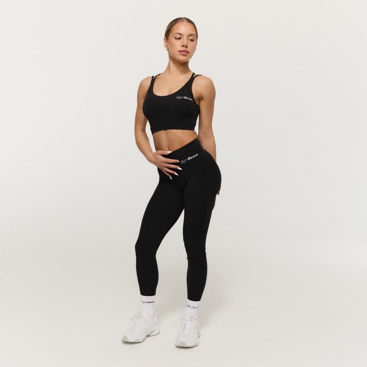 Biustonosz sportowy damski fitness ze skrzyżowanymi ramiączkami czarny BEAT 3/6