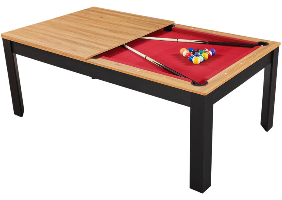 Table Billard convertible Prego 7FT duo bois et  noir tapis rouge rubis 2/7