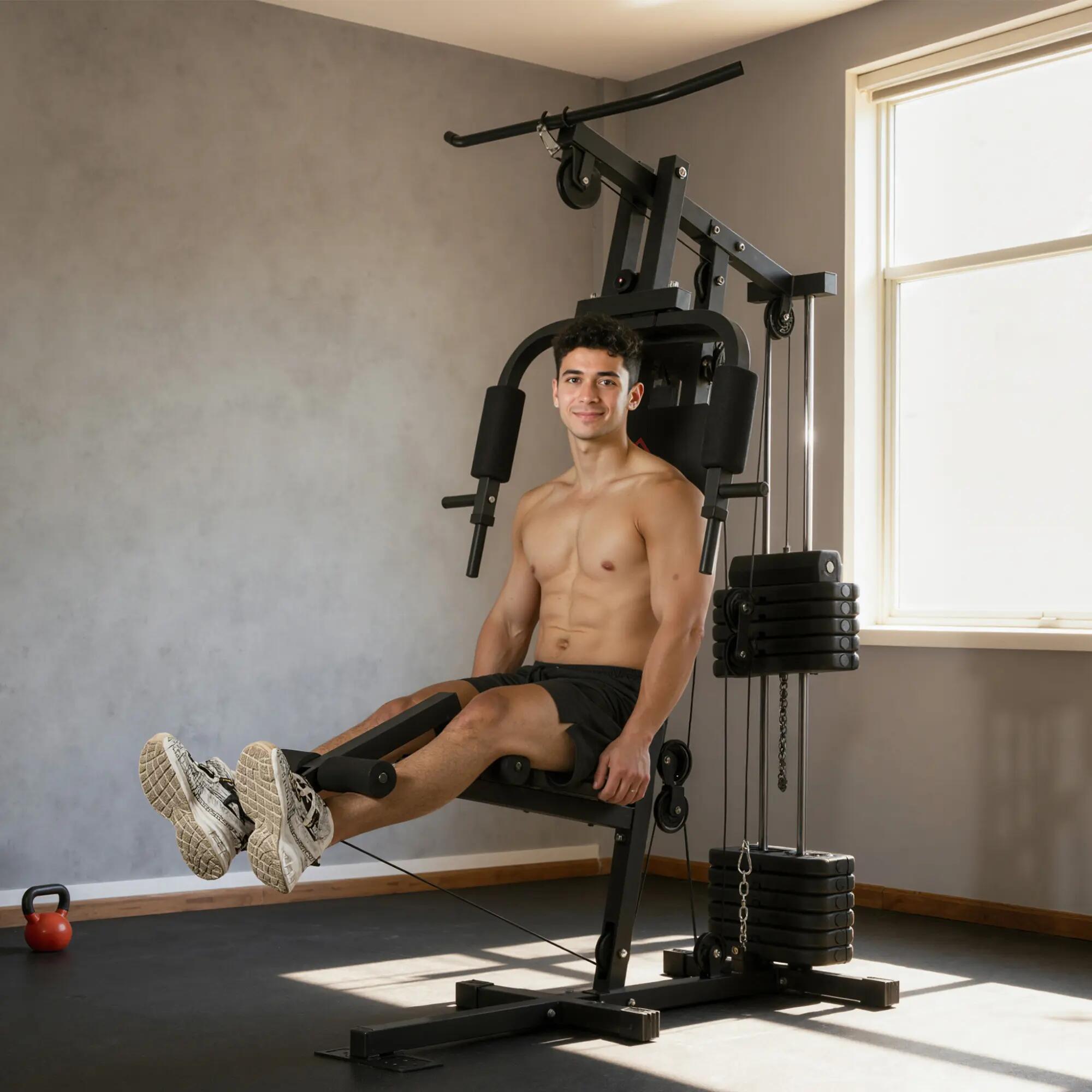 Station de musculation complète avec 12 contrepoids acier noir 2/5