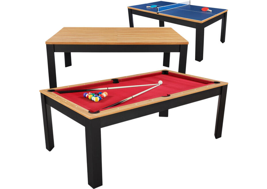 Table Billard convertible Prego 7FT duo bois et  noir tapis rouge rubis 1/7