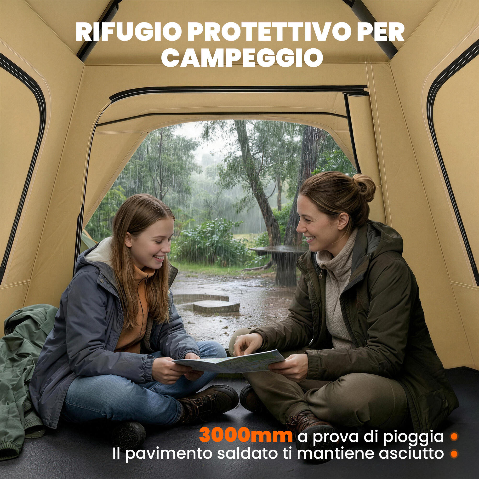 Outsunny Tenda da Campeggio Pop-Up Impermeabile, per 2-3 Persone, Cachi 6/7