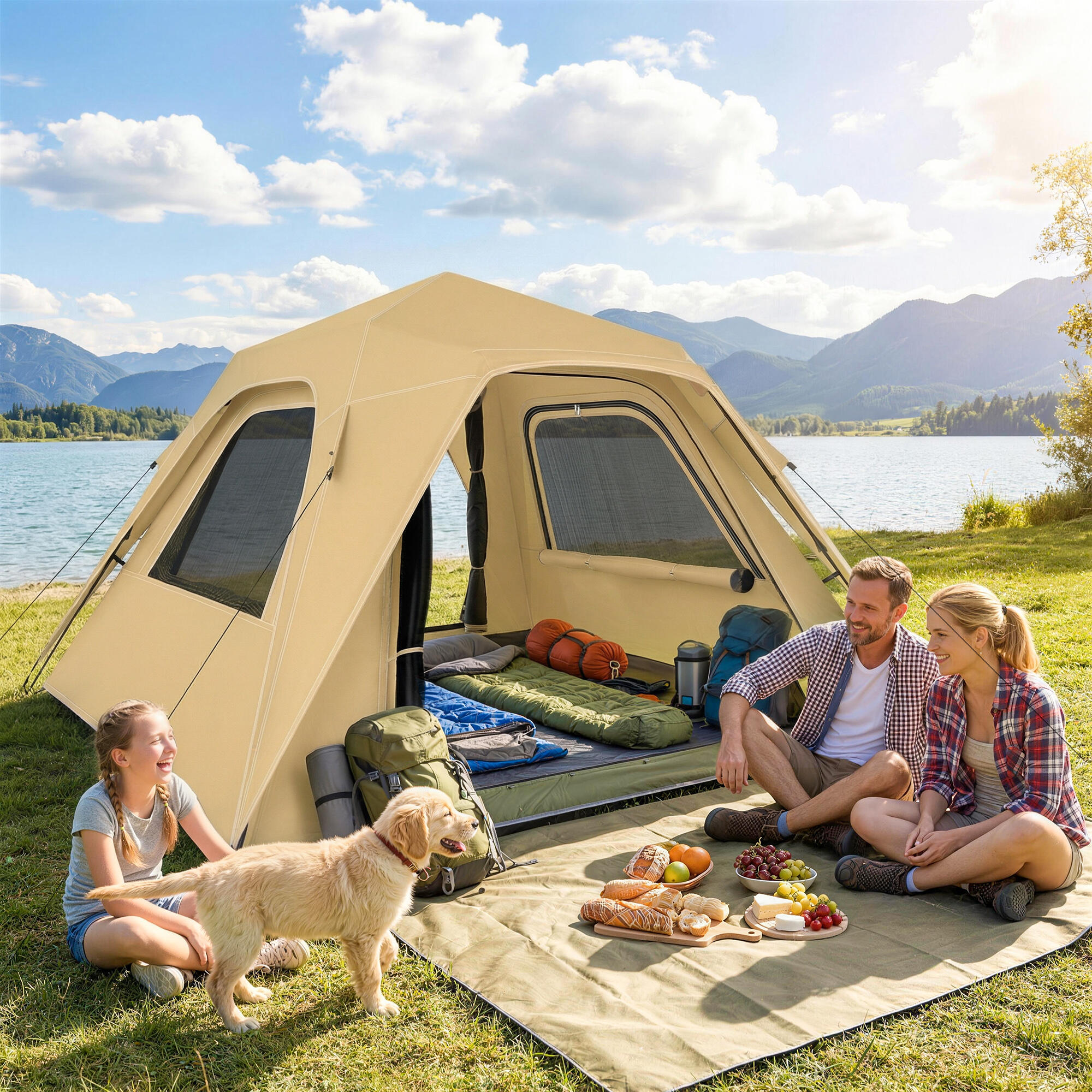 Outsunny Tenda da Campeggio Pop-Up Impermeabile, per 2-3 Persone, Cachi 2/7