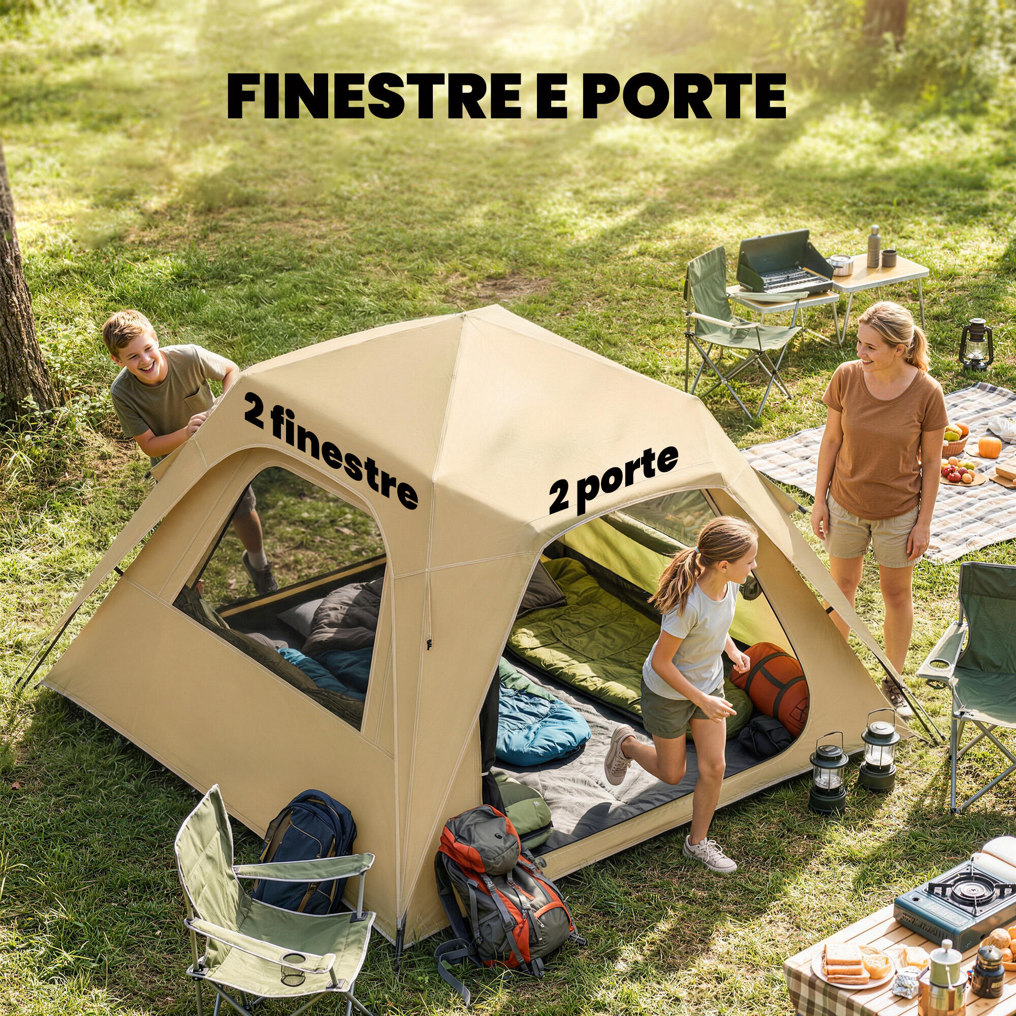 Outsunny Tenda da Campeggio Pop-Up Impermeabile, per 2-3 Persone, Cachi 7/7