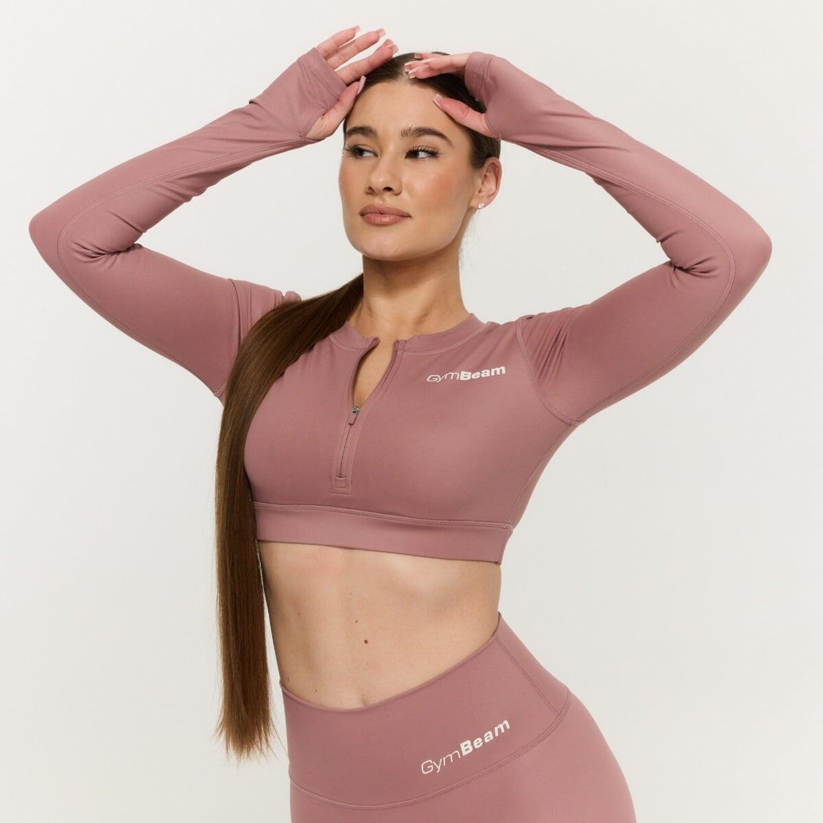 Top donna palestra con zip cropped rosa Prime 2/7