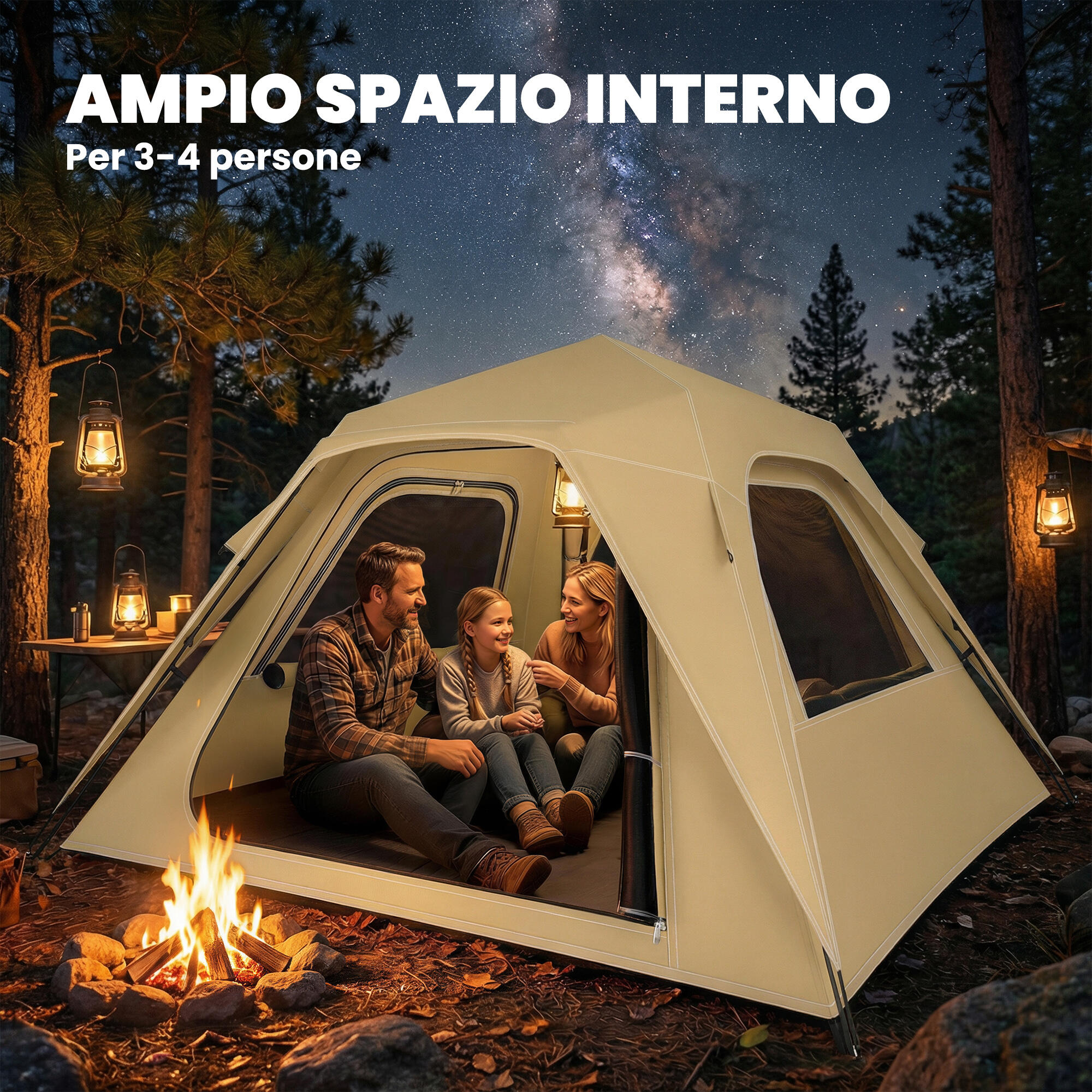 Outsunny Tenda da Campeggio Pop-Up Impermeabile, per 2-3 Persone, Cachi 5/7