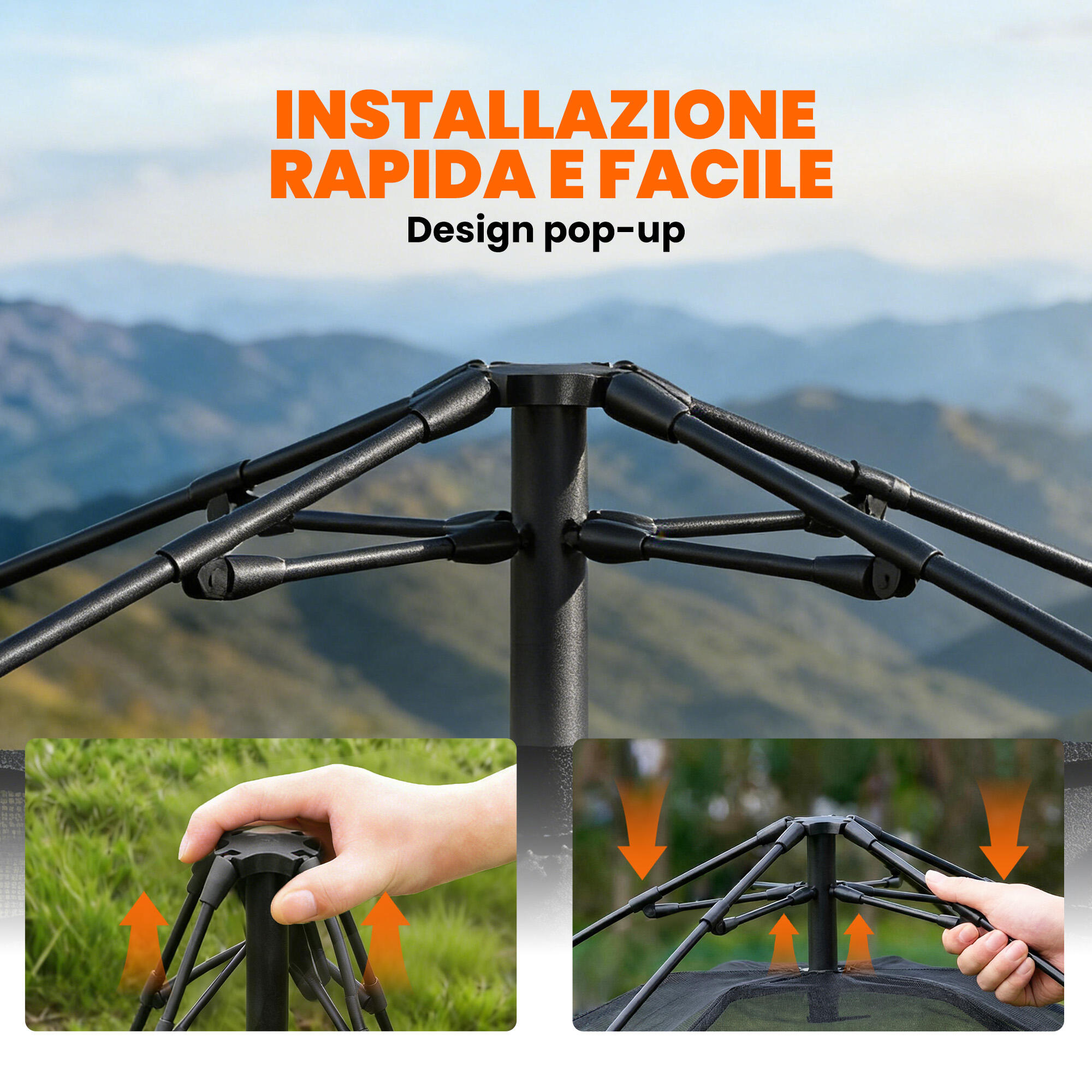 Outsunny Tenda da Campeggio Pop-Up Impermeabile, per 2-3 Persone, Cachi 4/7