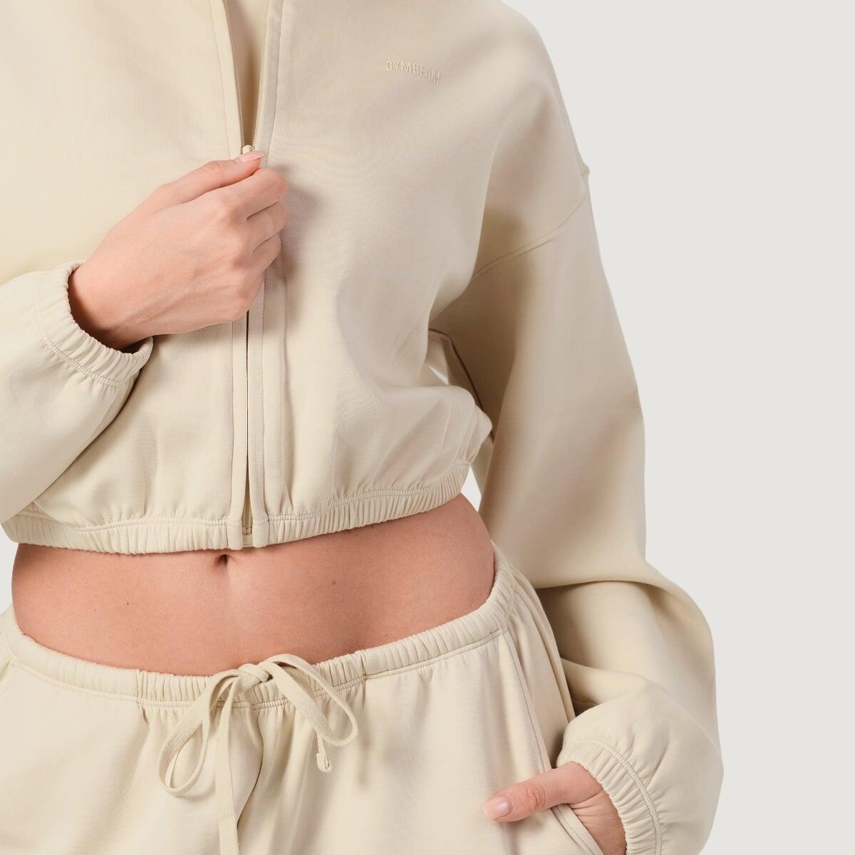 Felpa donna palestra cropped crema NEO 2/7