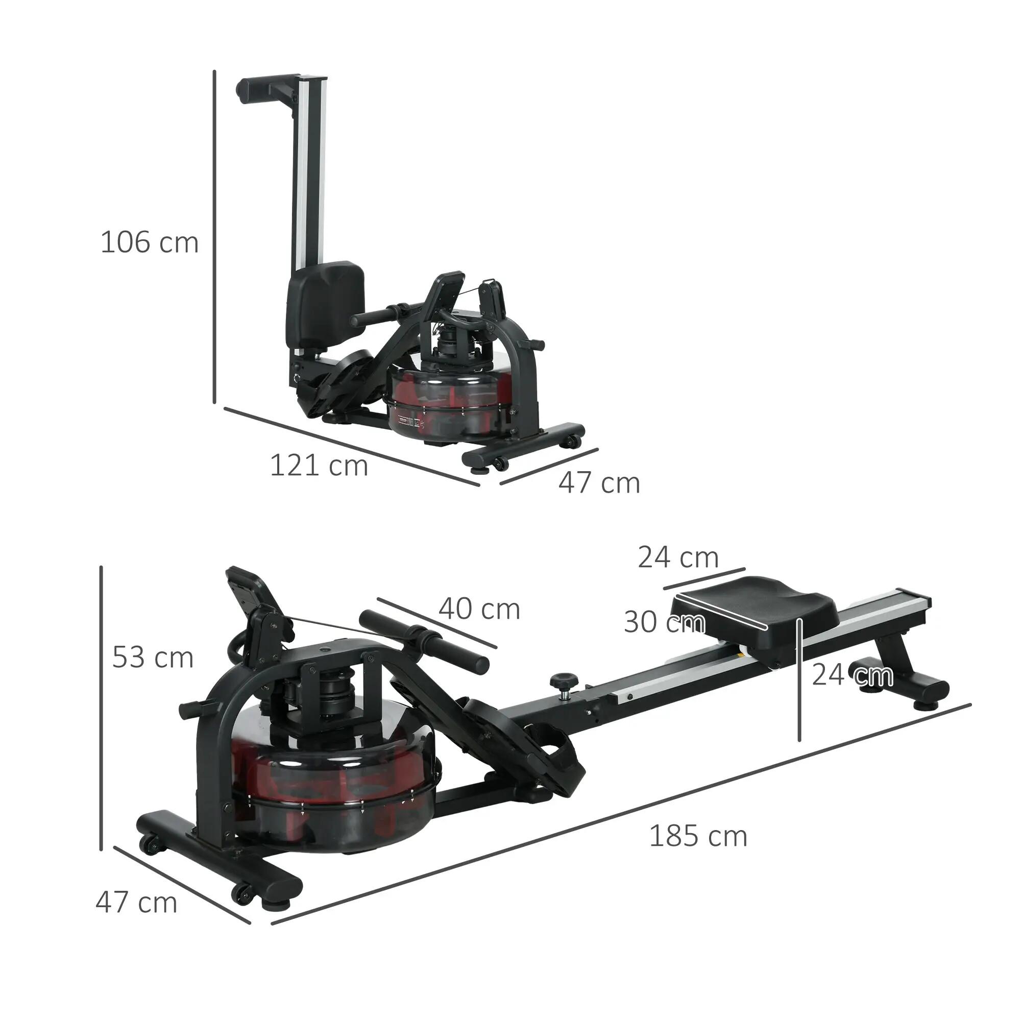 Rameur à eau rameur pliable 6 niveaux de résistance écran LCD multifonction noir 3/5
