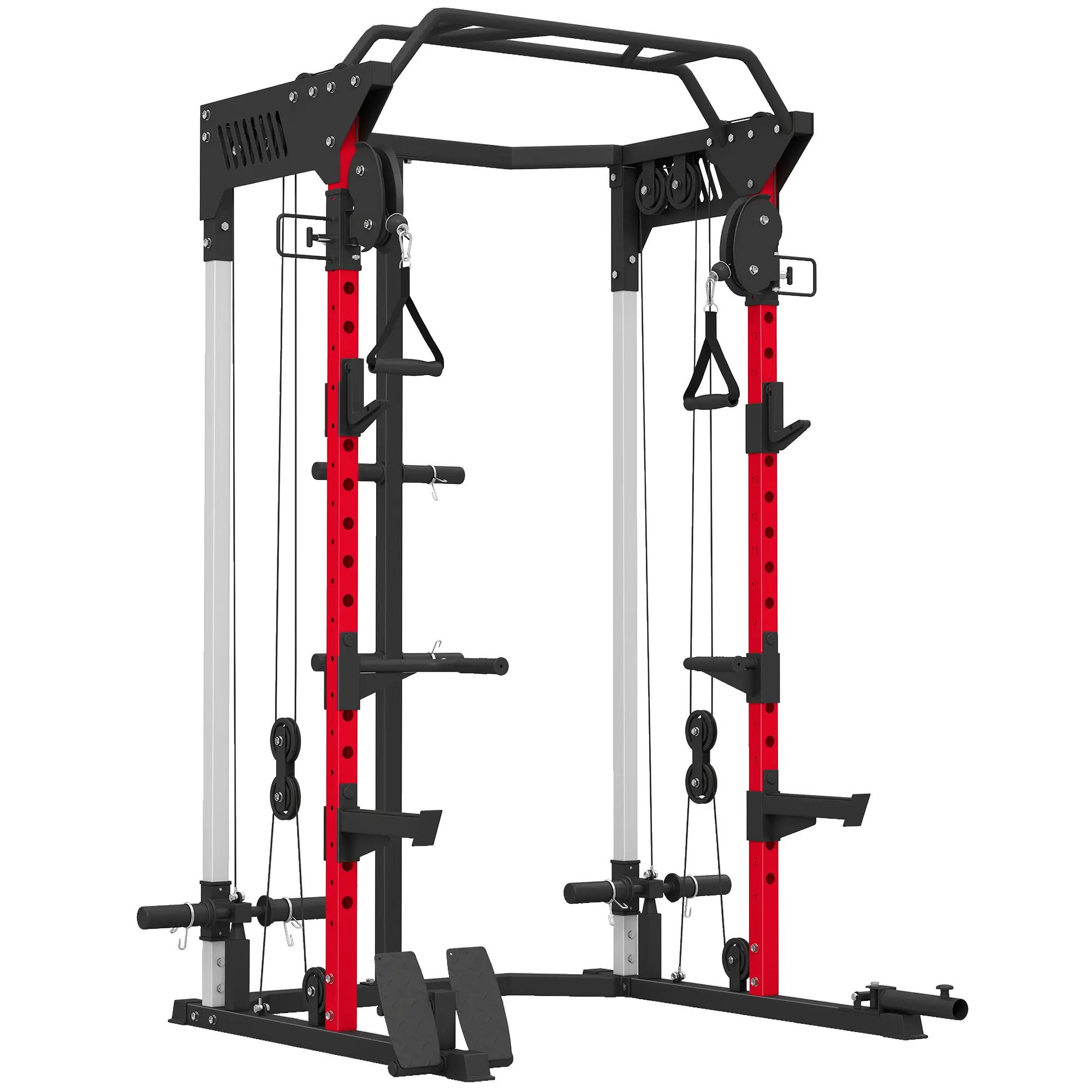 Cage à squats avec système de poulie réglable, barre de traction et station de d 2/9