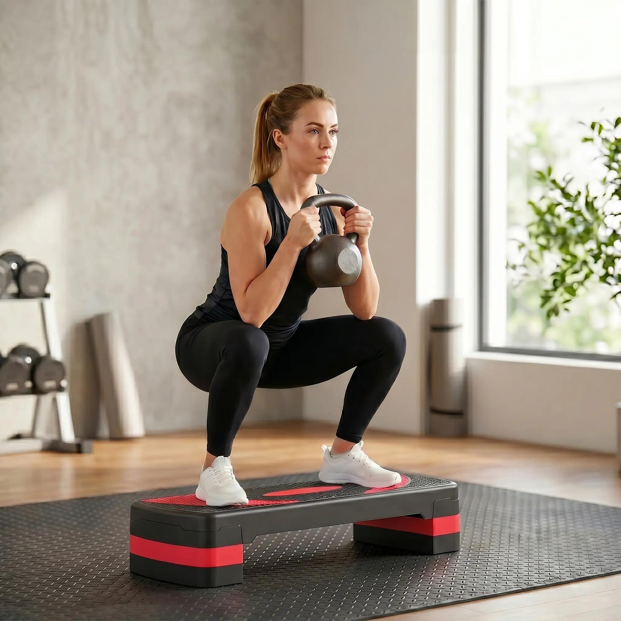 Step de fitness - Forme et exercice - Réglable, Antidérapant - Noir/rouge 4/6