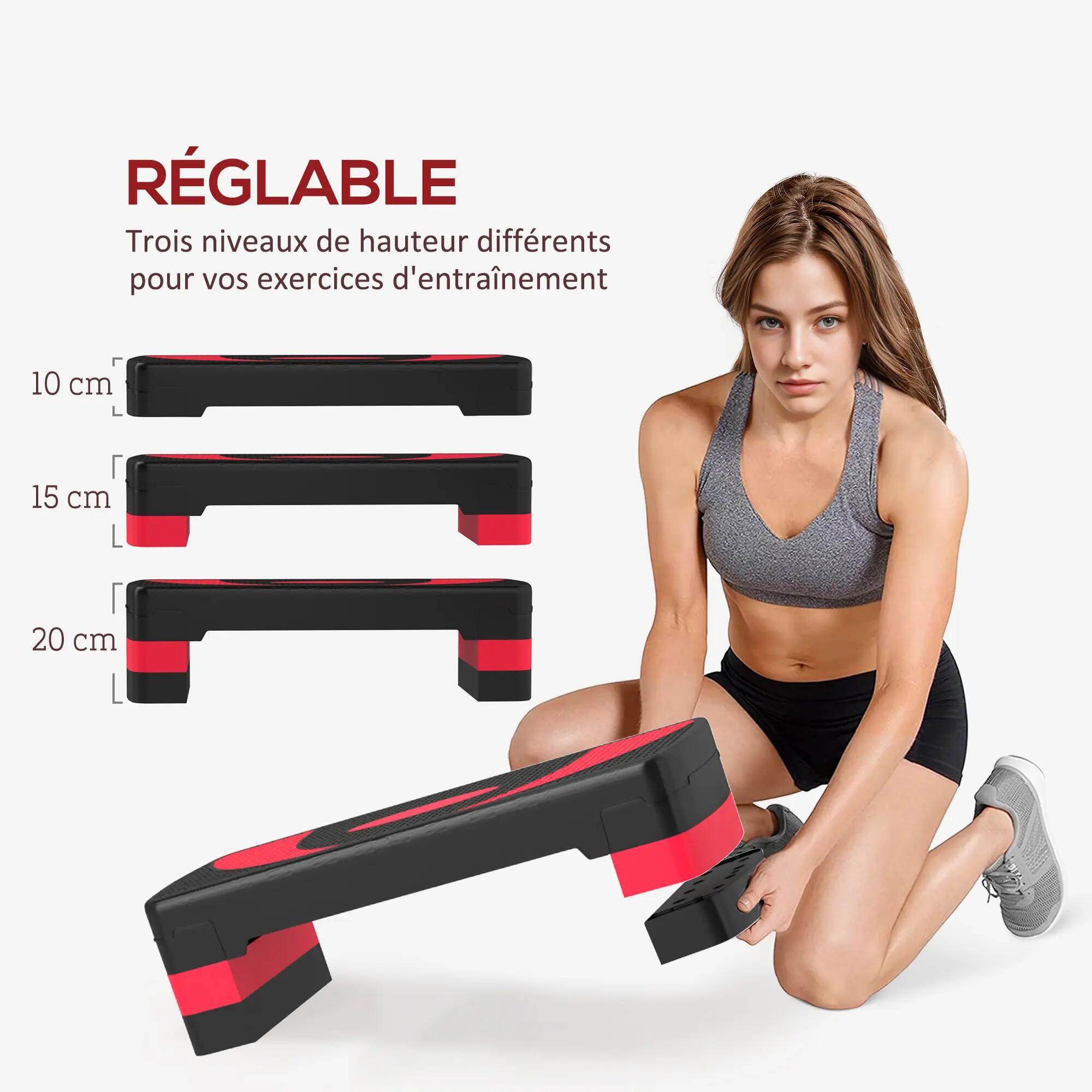 Step de fitness - Forme et exercice - Réglable, Antidérapant - Noir/rouge 6/6