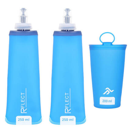 Lot 2 Gourdes Souples 250 ml + Gobelet Pliable 200 ml. Ultra Léger et Sans BPA
