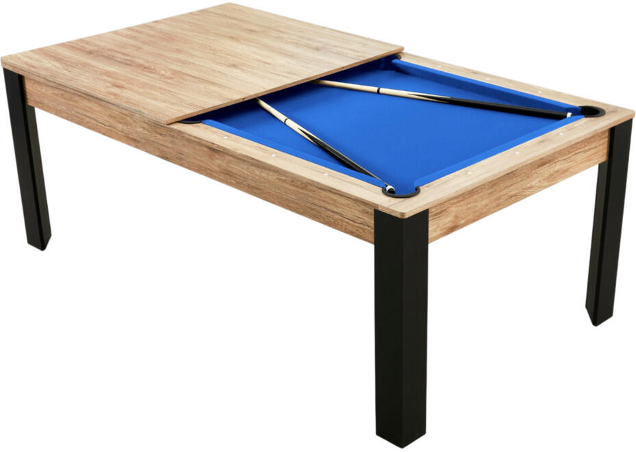 Table billard convertible Prego 7FT chêne fumé tapis bleu royal 2/7
