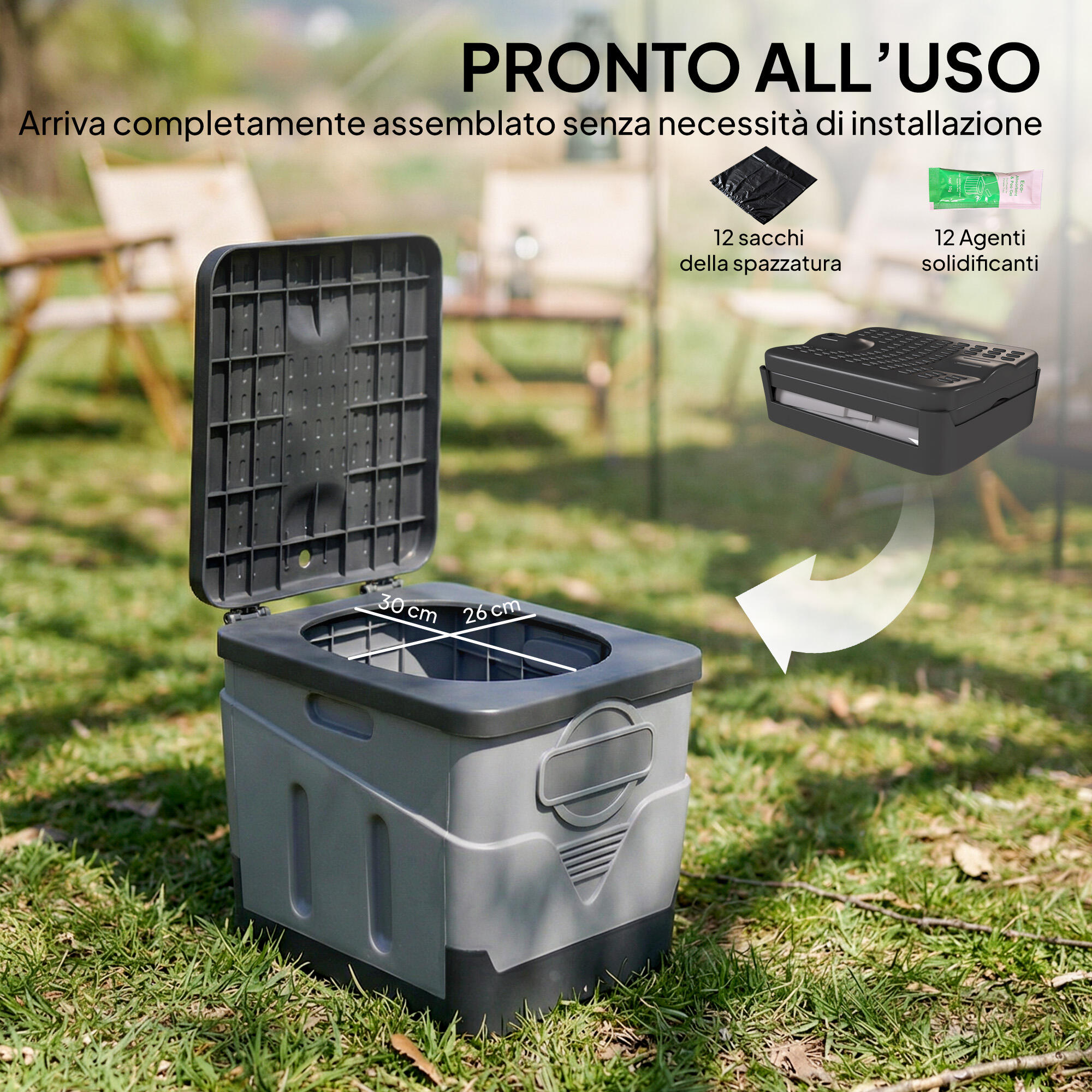 Outsunny WC Portatile Pieghevole con Sacchetti, 100kg, Grigio Scuro 7/7