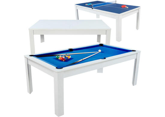 Table billard convertible 7FT Prego blanc éclatant tapis bleu royal