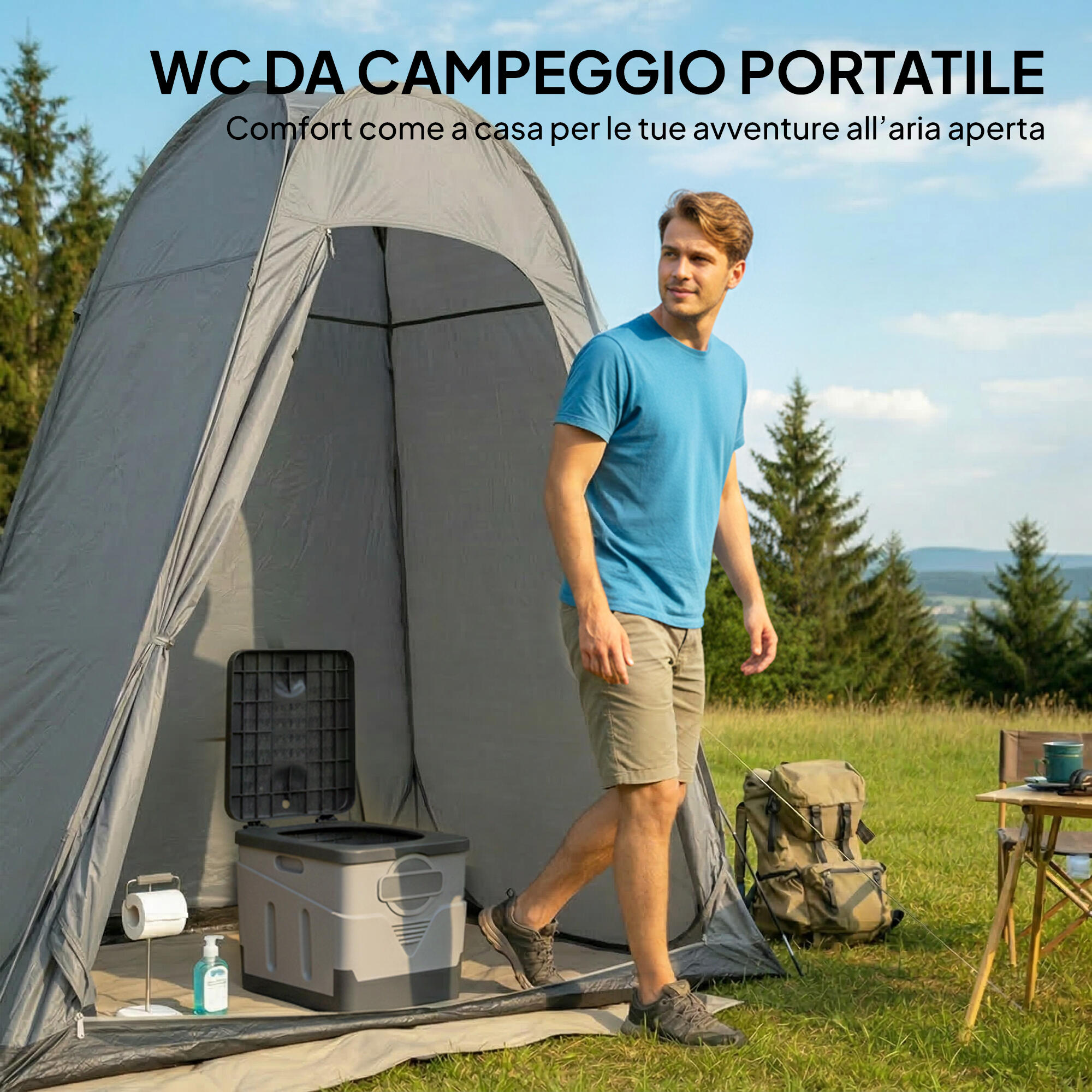 Outsunny WC Portatile Pieghevole con Sacchetti, 100kg, Grigio Scuro 4/7
