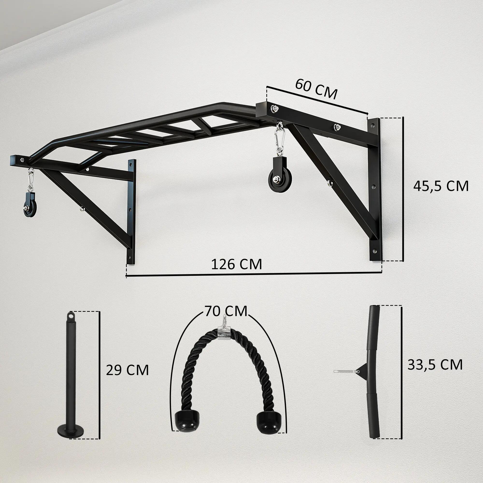 Barre de traction murale multi-prise avec accessoires acier noir 3/5