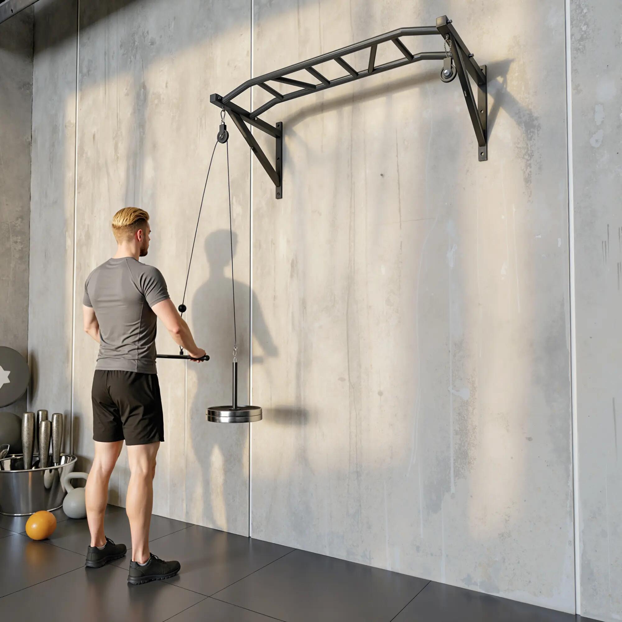 Barre de traction murale multi-prise avec accessoires acier noir 2/5