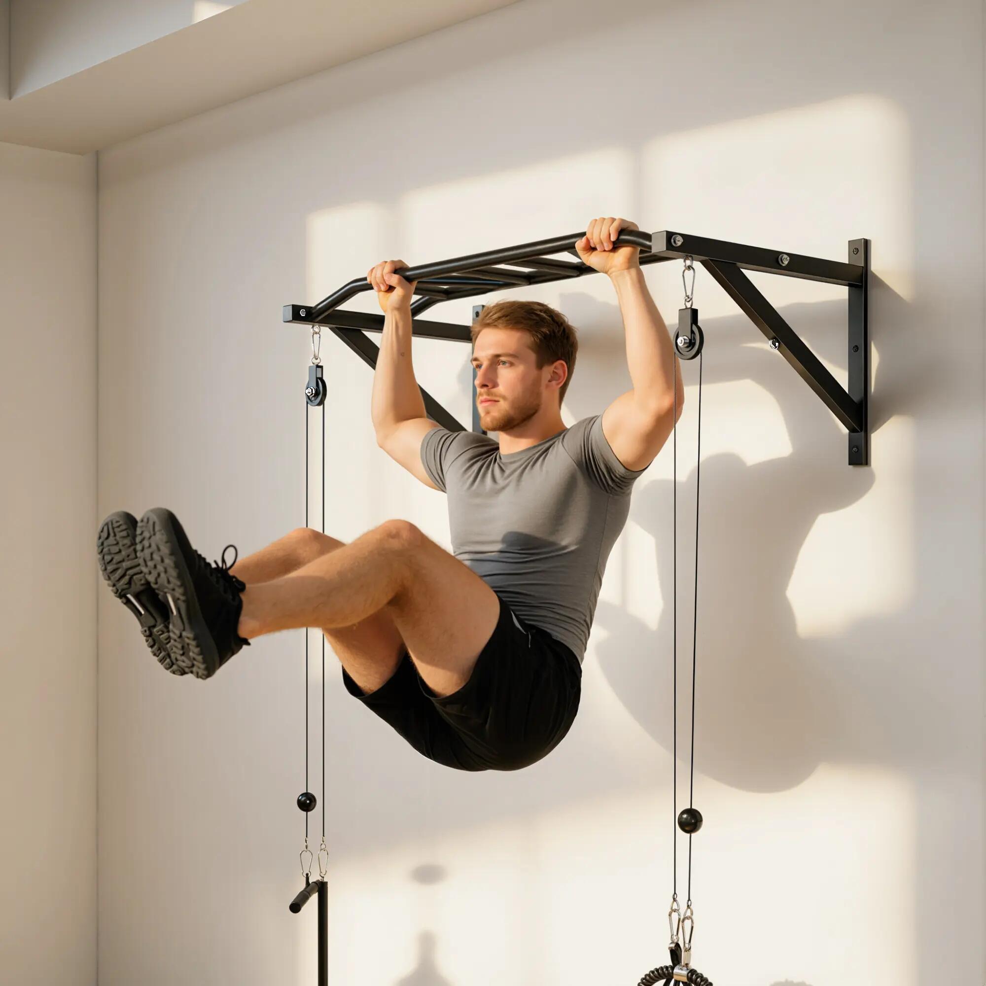 Barre de traction murale multi-prise avec accessoires acier noir 4/5
