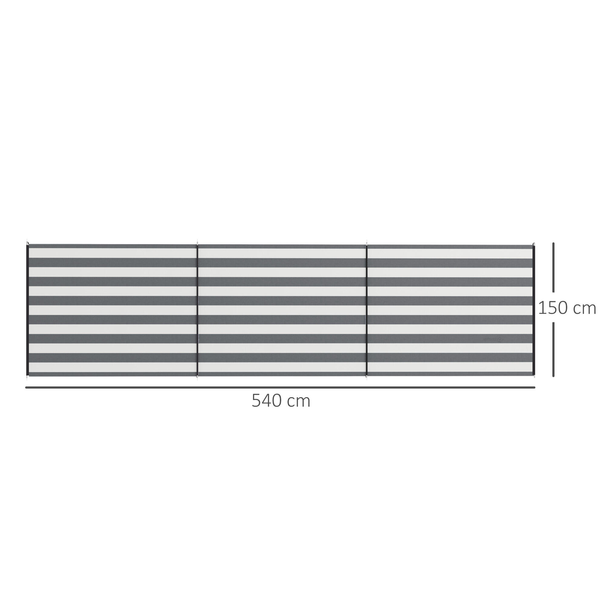 Outsunny Paravento da Spiaggia Pieghevole in Poliestere 540x150 cm Grigio 3/7