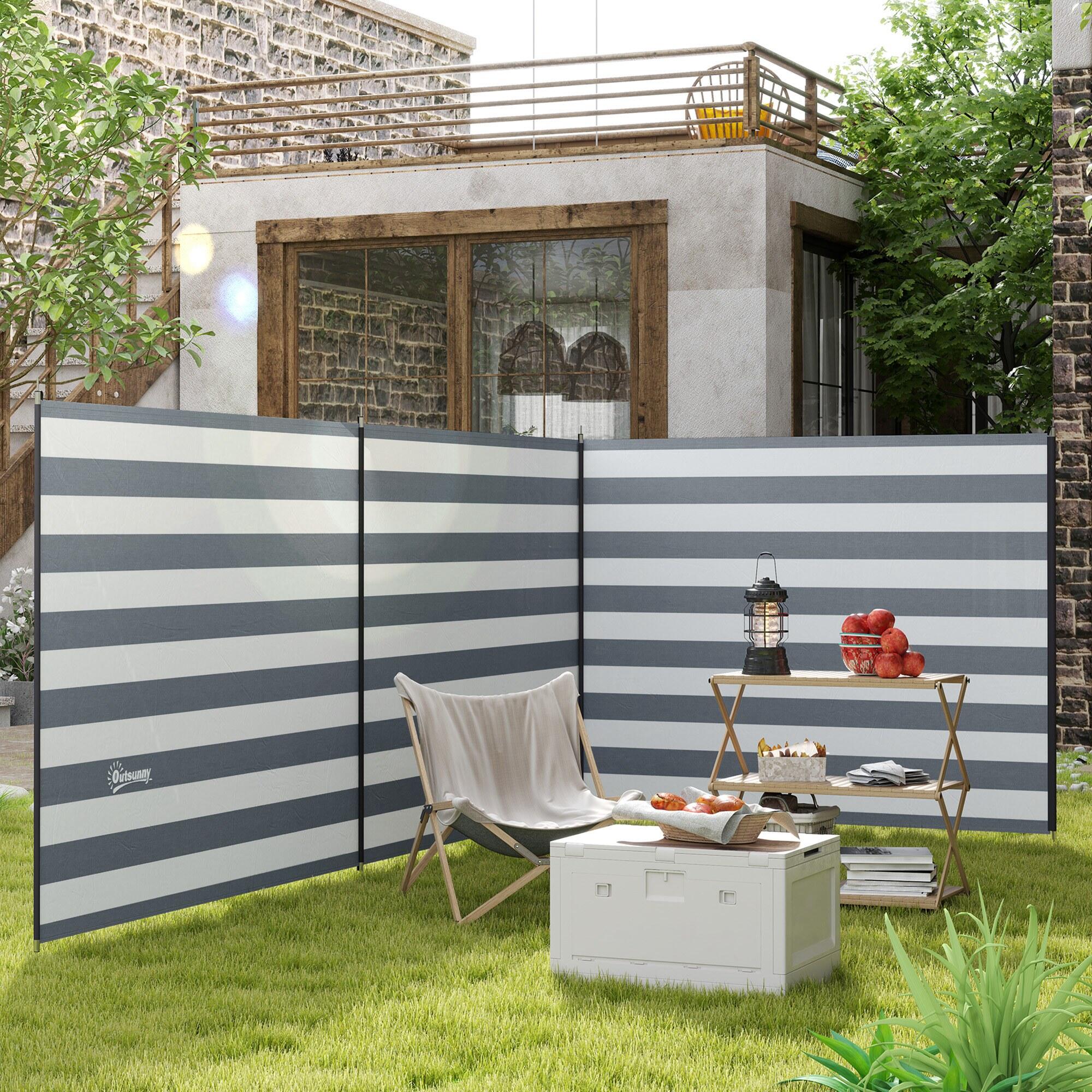 Outsunny Paravento da Spiaggia Pieghevole in Poliestere 540x150 cm Grigio 2/7