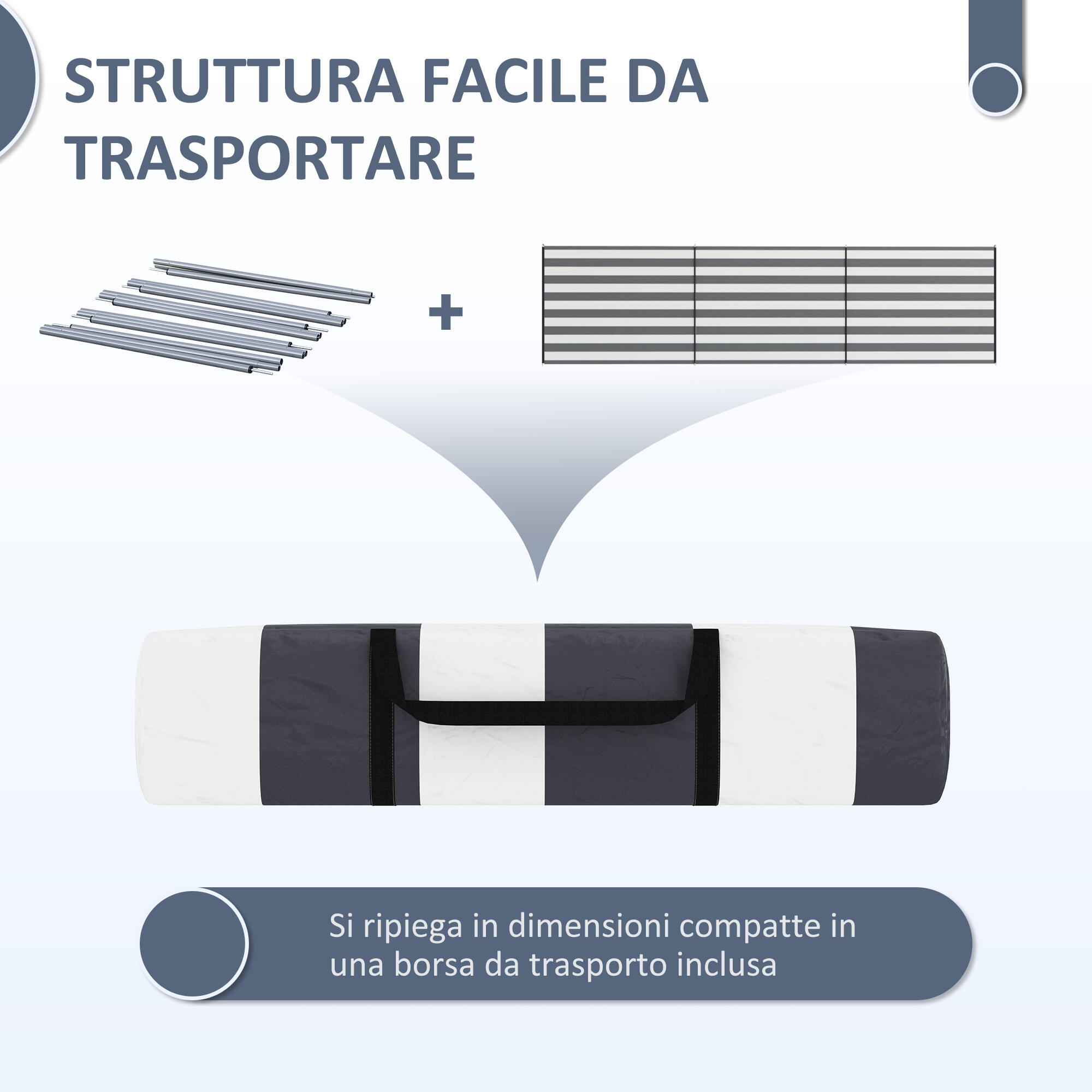Outsunny Paravento da Spiaggia Pieghevole in Poliestere 540x150 cm Grigio 6/7
